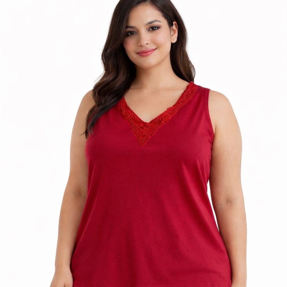 Chico’s Red Embroidered Tank Top — Size 3 (XL/16) 100% Cotton
